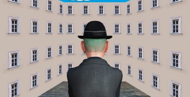 uomo facciata finestre magritte