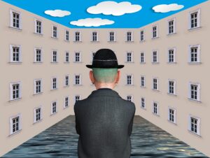 uomo facciata finestre magritte
