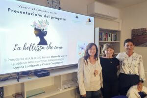 Marcella Marchi presidente di Andos Ferrara con le psicologhe Dorina Lombardo e Chiara Campagnoli, foto ufficio stampa Comune Ferrara
